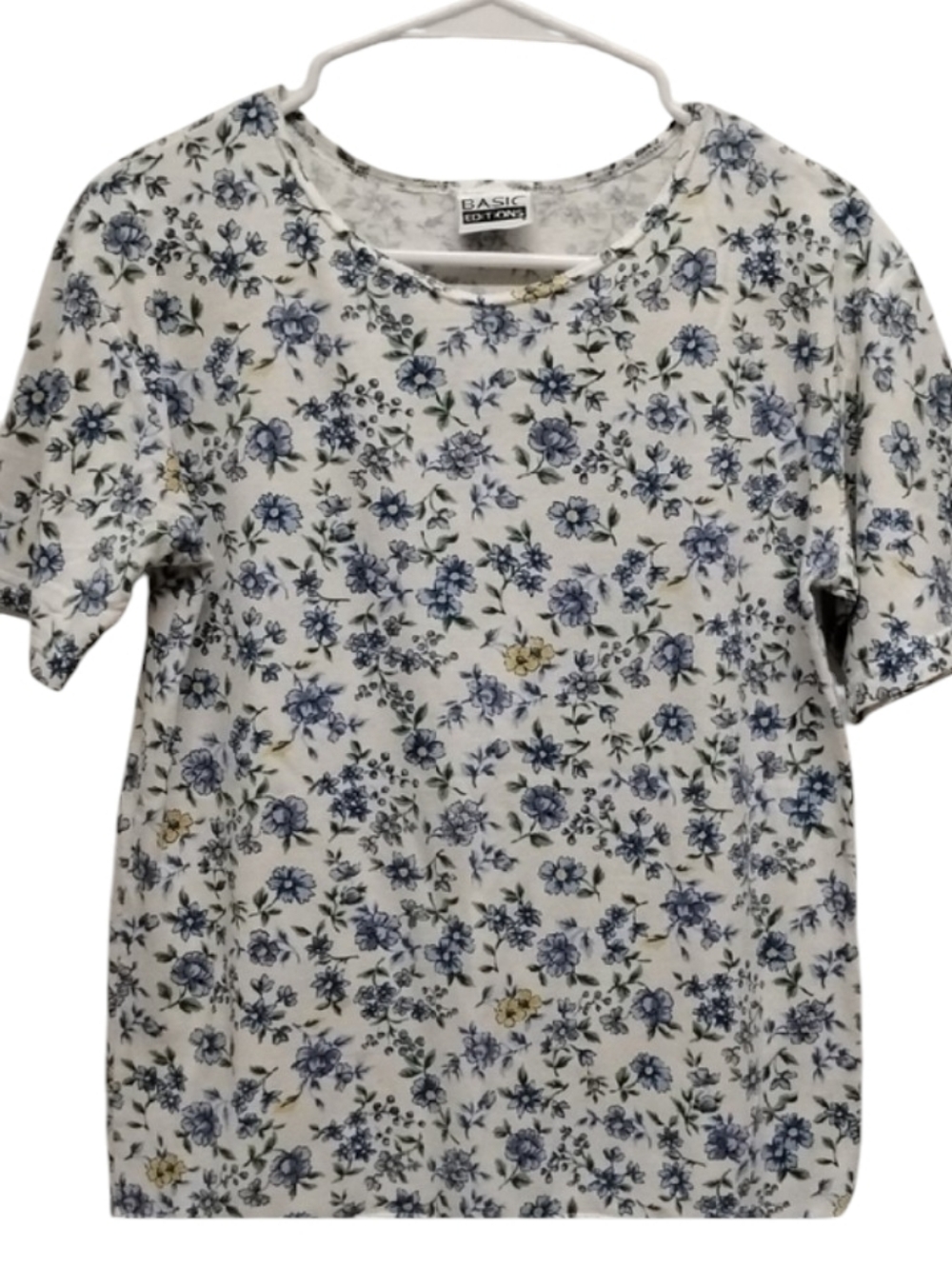 Basic Editions White Tee with Blue and Yellow Floral Print